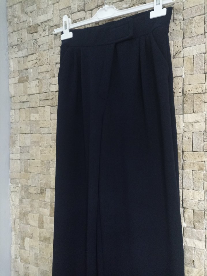 Kadın Lacivert Pilili Kumaş Pantolon - Görsel 5