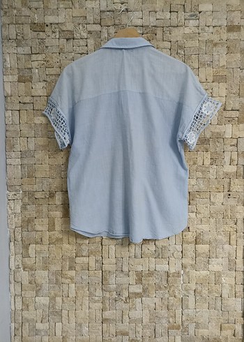 Nakışlı Mavi Kısa Kollu  Gömlek - Görsel 4