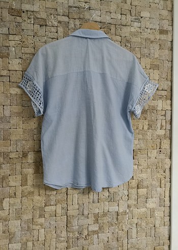 Nakışlı Mavi Kısa Kollu  Gömlek - Görsel 5