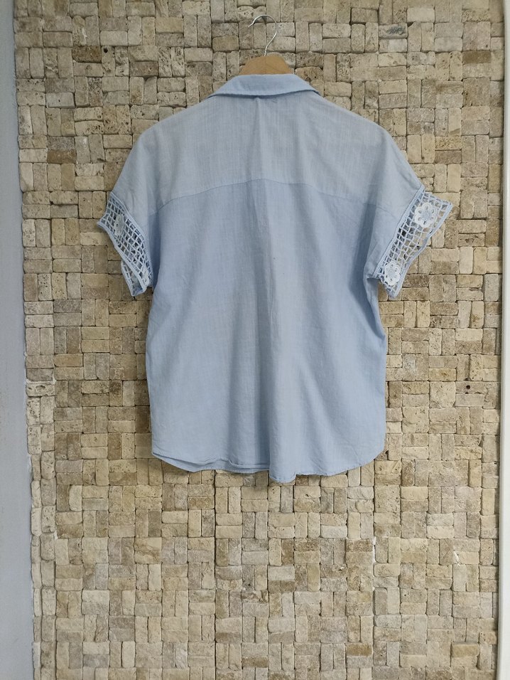 Nakışlı Mavi Kısa Kollu  Gömlek - Görsel 4