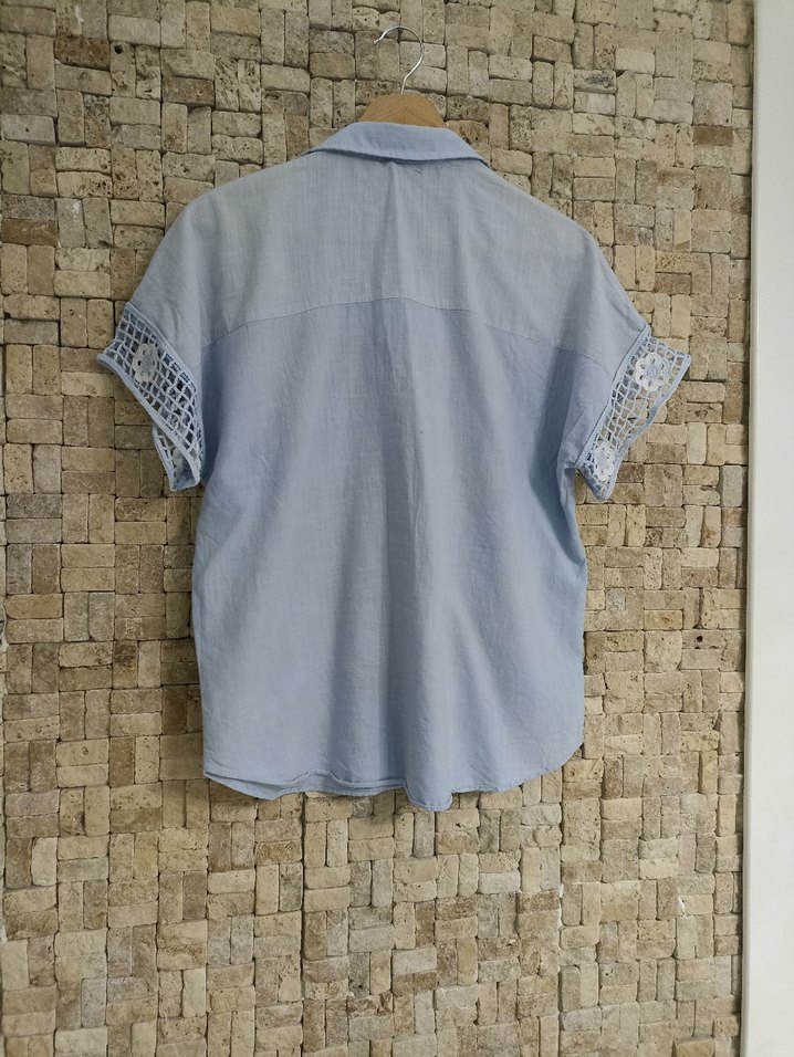 Nakışlı Mavi Kısa Kollu  Gömlek - Görsel 5