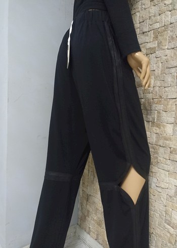 Siyah Yırtmaçlı Bol Kesim Kadın Kumaş Pantolon  LAMANTE - Görsel 7