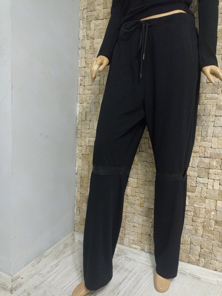 Siyah Yırtmaçlı Bol Kesim Kadın Kumaş Pantolon  LAMANTE - Görsel 4