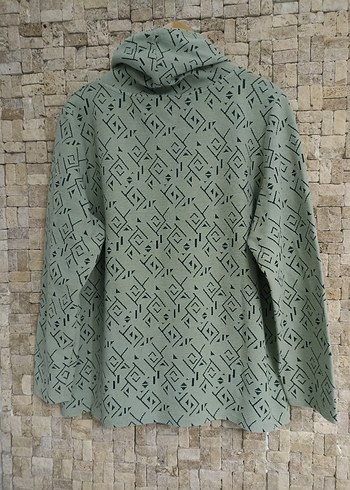 Yeşil  Desenli Yüksek Yakalı Kadın Triko Kazak - Görsel 2