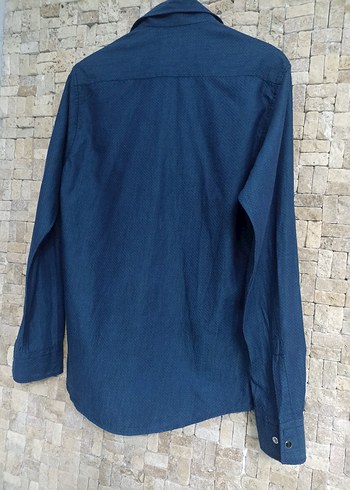 Mavi Erkek Denim Gömlek, Uzun Kollu, Düğmeli - Görsel 3