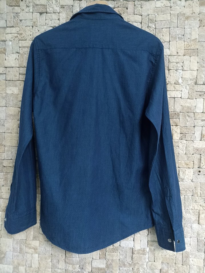 Mavi Erkek Denim Gömlek, Uzun Kollu, Düğmeli - Görsel 5