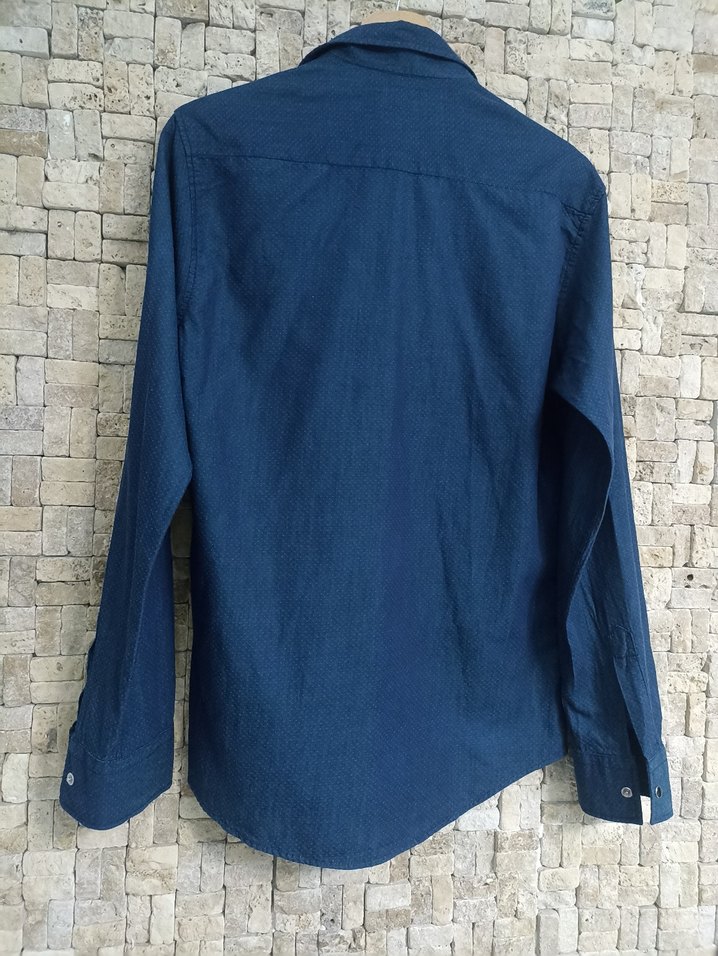 Mavi Erkek Denim Gömlek, Uzun Kollu, Düğmeli - Görsel 4