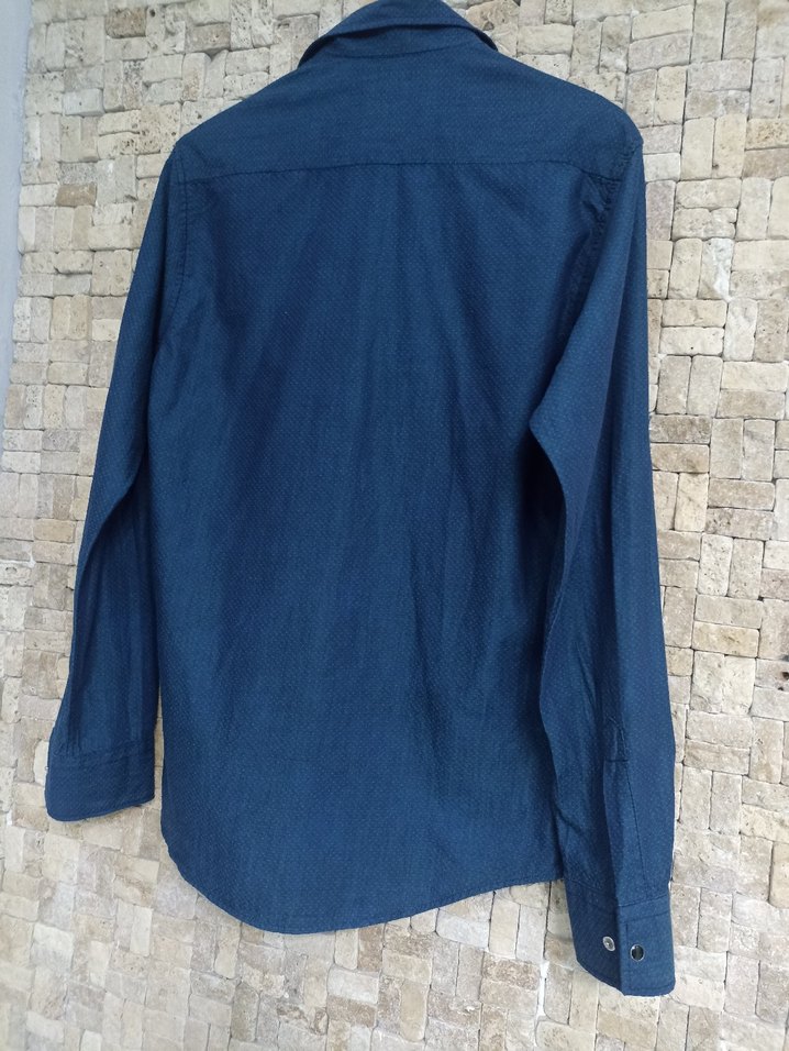 Mavi Erkek Denim Gömlek, Uzun Kollu, Düğmeli - Görsel 3