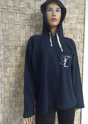 Lacivert Kapüşonlu Kadın Sweatshirt - Görsel 2