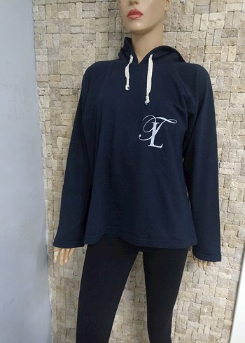 Lacivert Kapüşonlu Kadın Sweatshirt - Görsel 3