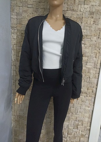 Siyah Fermuarlı Kadın Street Wear mont - Görsel 2