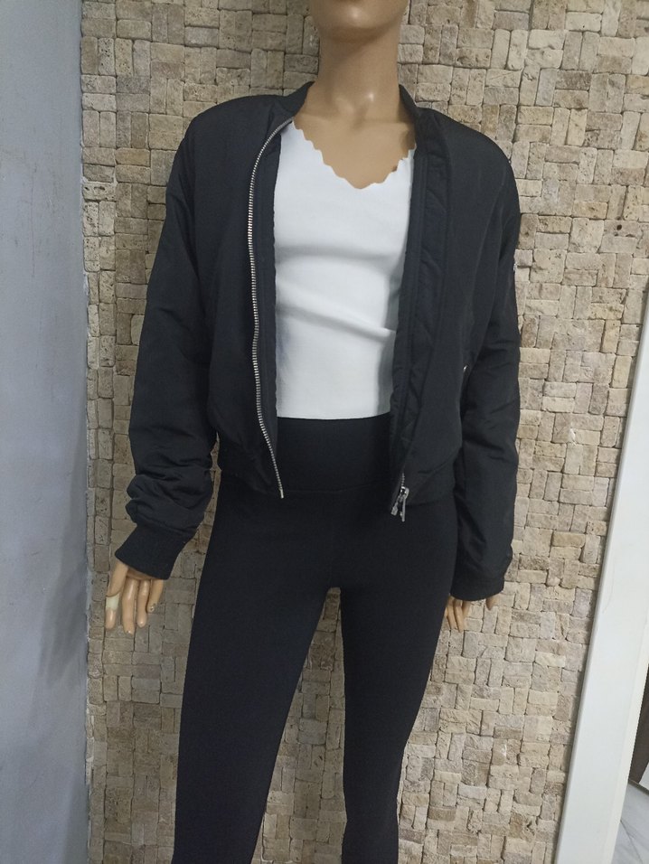 Siyah Fermuarlı Kadın Street Wear mont - Görsel 2