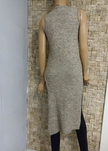 Krem V Yakalı Uzun Triko Süveter - Görsel 4