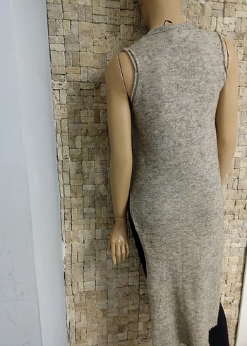 Krem V Yakalı Uzun Triko Süveter - Görsel 2