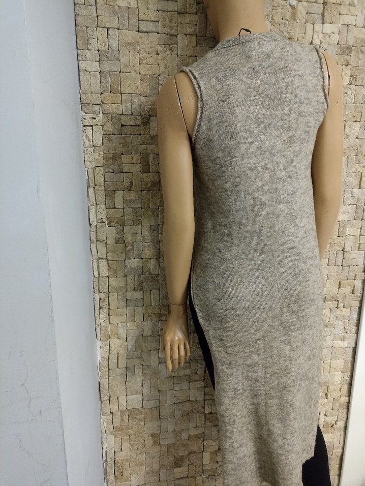 Krem V Yakalı Uzun Triko Süveter - Görsel 2