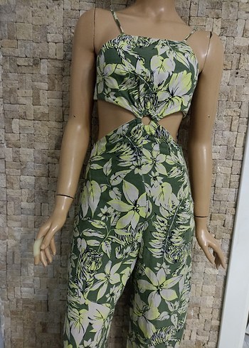 Yeşil Çiçek Desenli Bohem Kadın Tulum - Görsel 2