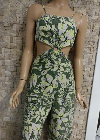 Yeşil Çiçek Desenli Bohem Kadın Tulum - Görsel 3