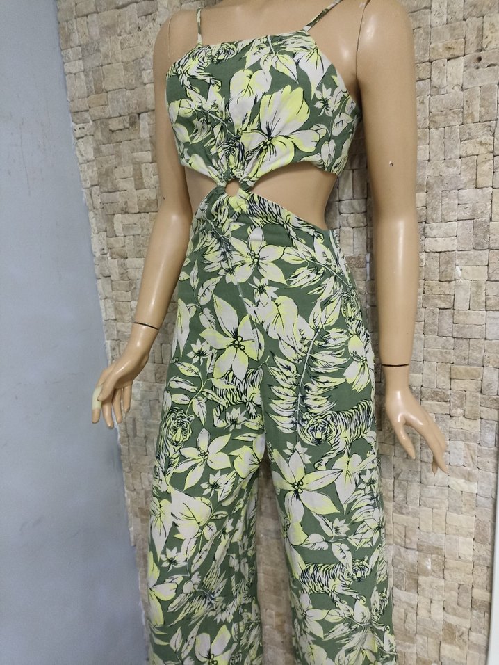 Yeşil Çiçek Desenli Bohem Kadın Tulum - Görsel 5