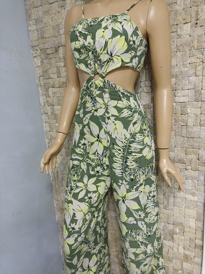 Yeşil Çiçek Desenli Bohem Kadın Tulum - Görsel 4
