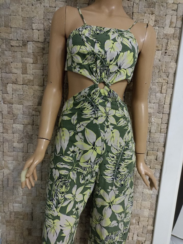 Yeşil Çiçek Desenli Bohem Kadın Tulum - Görsel 3