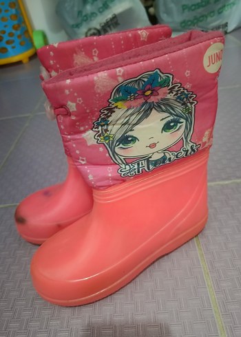 Pembe Baskılı Tokalı Kız Çocuk Yağmur Çizmesi