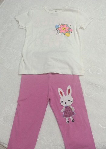 Kız Bebek Kısa Kollu Pembe Desenli Takım