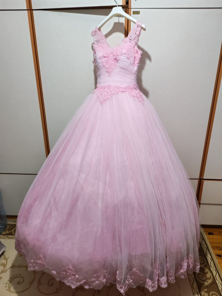 Dantel İşlemeli Pembe Uzun prenses model nişanlık - Görsel 3