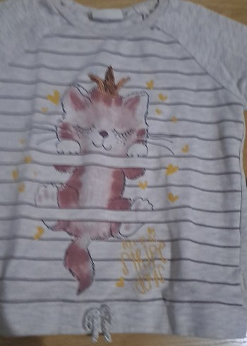 Kız Çocuk Gri Uzun Kollu Pamuklu Tişört - Görsel 3