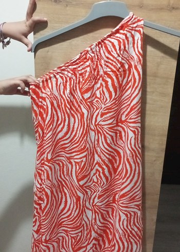 Diğer Turuncu Zebra Desenli Uzun Elbise