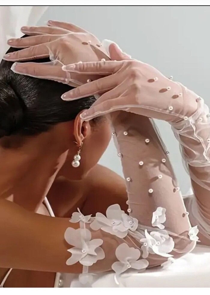 Uzun tül gelin eldiveni - Görsel 3