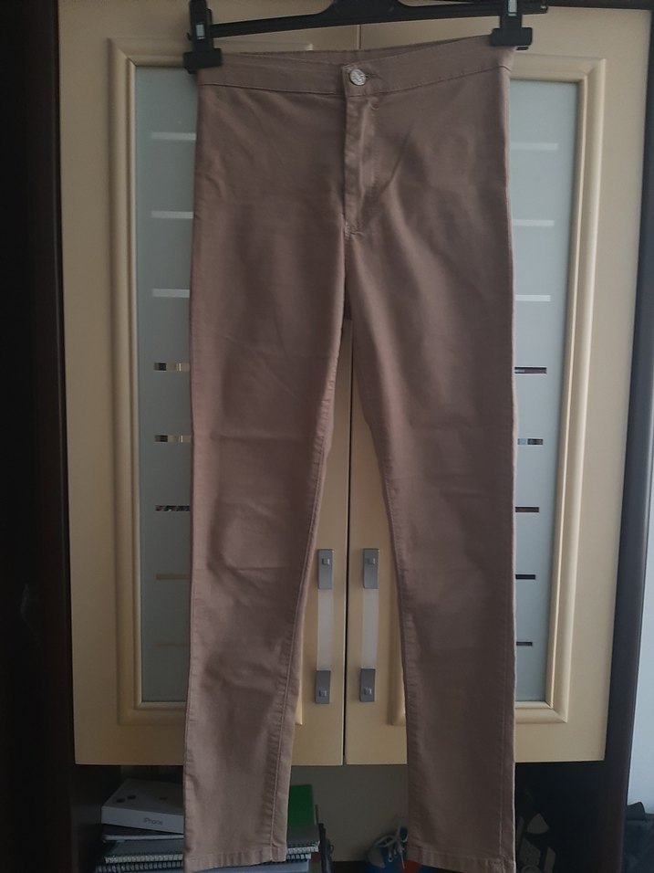 Düğmeli Bej Kadın Esnek Pantolon - Görsel 2