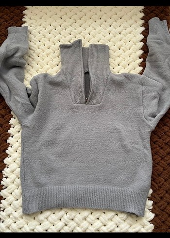 Gri Yarım Fermuarlı Yaka Kazak - Görsel 2