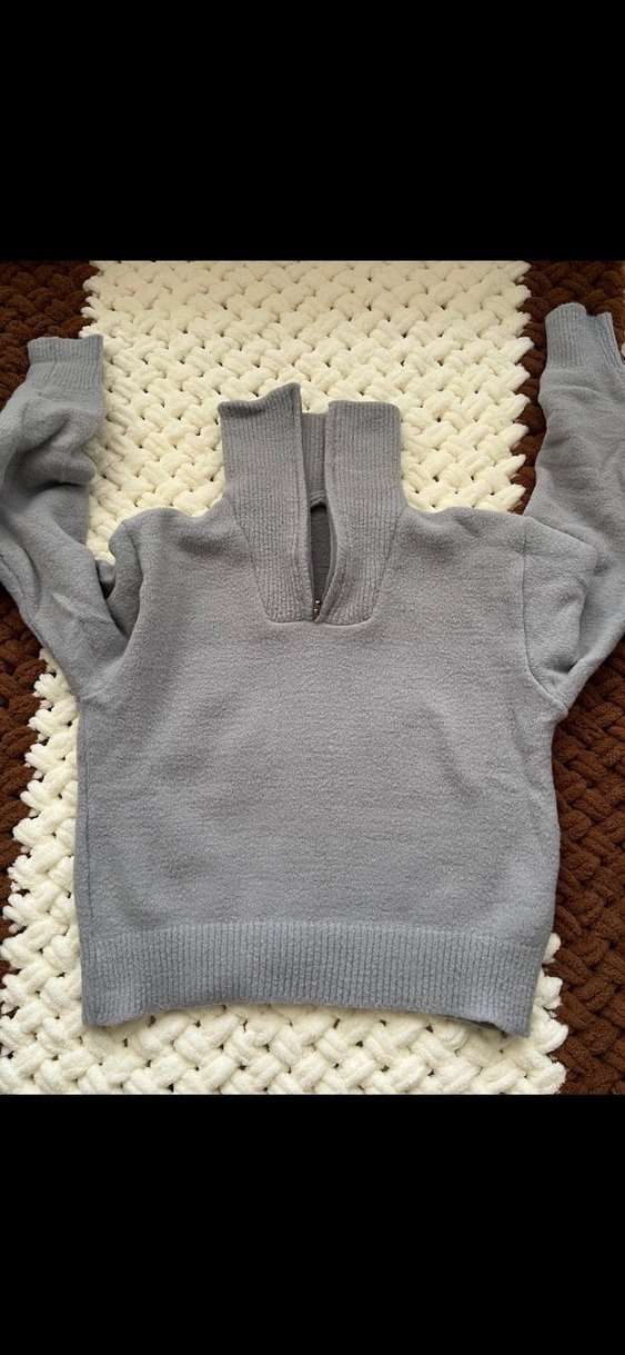 Gri Yarım Fermuarlı Yaka Kazak - Görsel 2