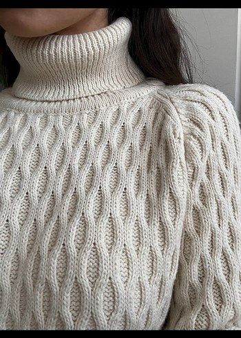 Bej Bohem Boğazlı Örgü Kazak - Görsel 2