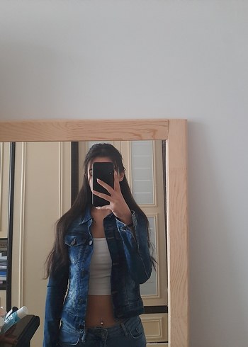 lacivert eskitme dik yaka mini ceket - Görsel 2