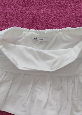 Beyaz Mini straplez crop - Görsel 4