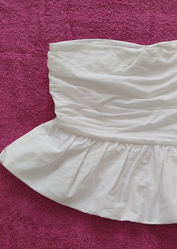 Beyaz Mini straplez crop - Görsel 9