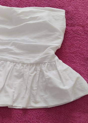 Beyaz Mini straplez crop - Görsel 3