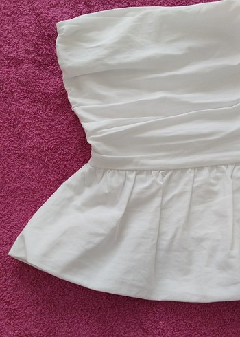 Beyaz Mini straplez crop - Görsel 2