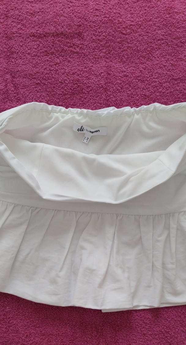 Beyaz Mini straplez crop - Görsel 4