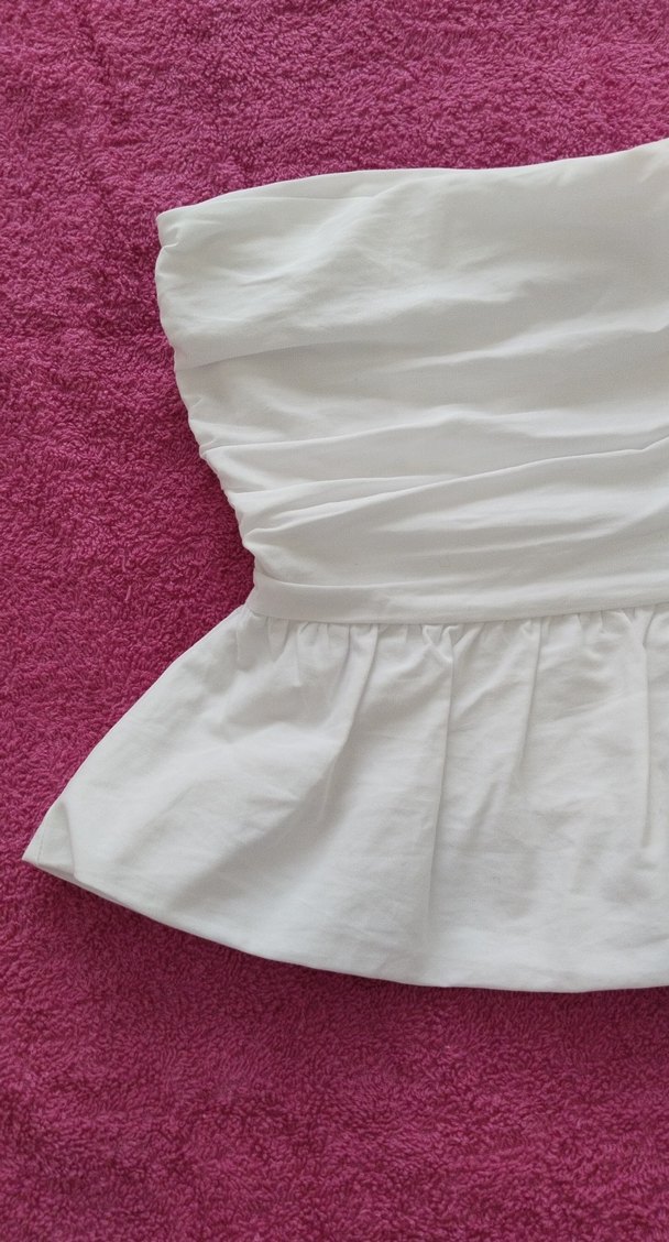 Beyaz Mini straplez crop - Görsel 2