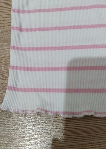 Genç Kız Pembe Çizgili Fırfırlı Tişört - Görsel 8