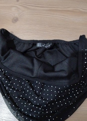 Siyah Gümüş Taşlı Straplez Mini Büstiyer - Görsel 6