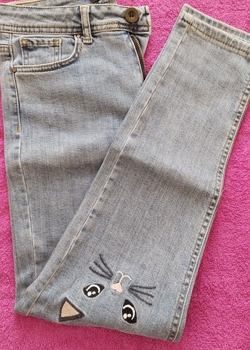 Nakışlı Mavi Kadın Jean Pantolon - Görsel 3