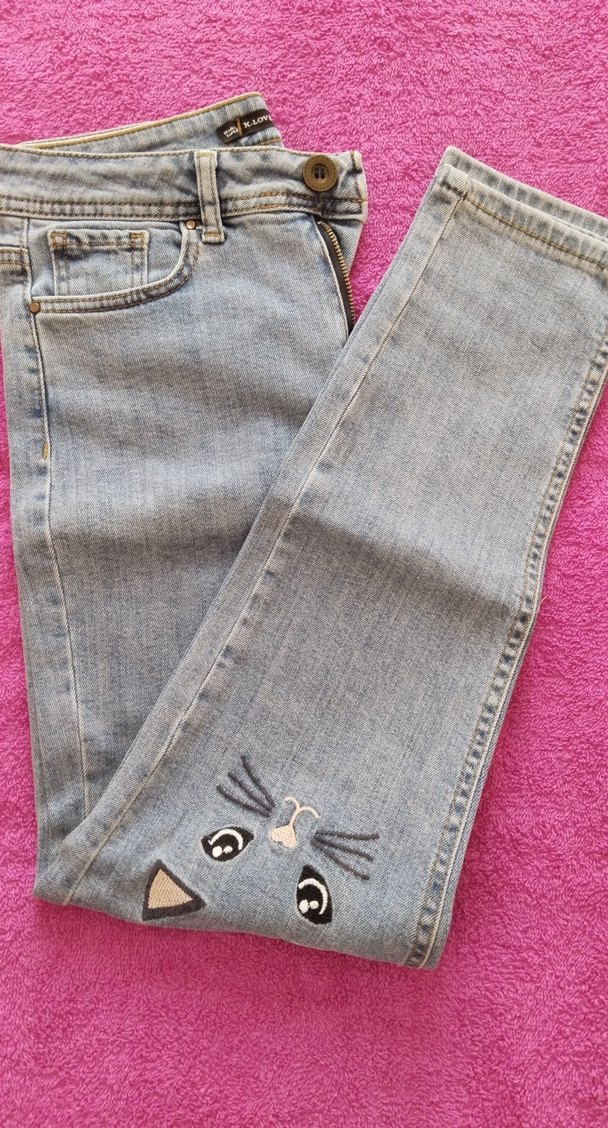 Nakışlı Mavi Kadın Jean Pantolon - Görsel 3