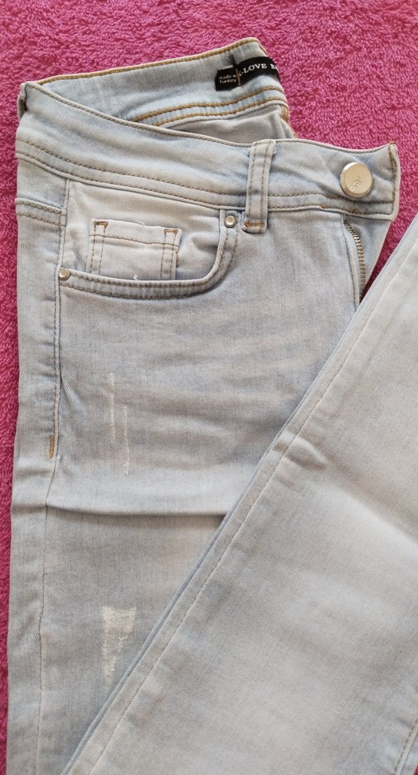 Buz mavisi Düğmeli Kadın Kot Pantolon - Görsel 2