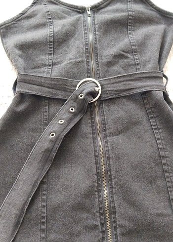 Kemerli Siyah kot elbise - Görsel 4