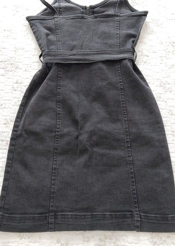 Kemerli Siyah kot elbise - Görsel 2