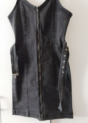 Kemerli Siyah kot elbise - Görsel 3