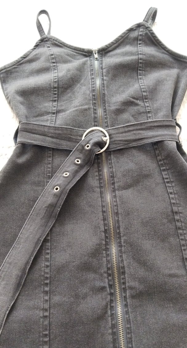 Kemerli Siyah kot elbise - Görsel 4